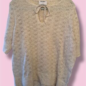 Old Navy Cream Lace-Knit Tie-Neck Pullover